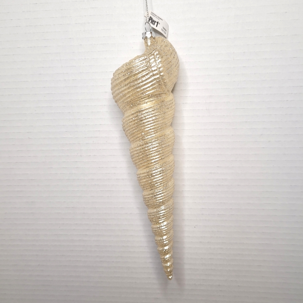 Ivory Sparkly Spiral Cone Shell Ornament Pier 1 NWT - Picture 3 of 6